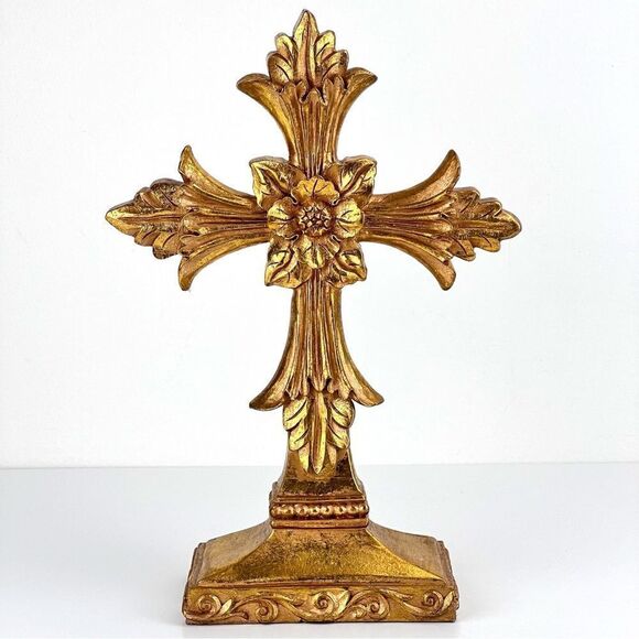 Vintage 11" Standing Cross Table Top Religious Christian Crucifix - Picture 1 of 10